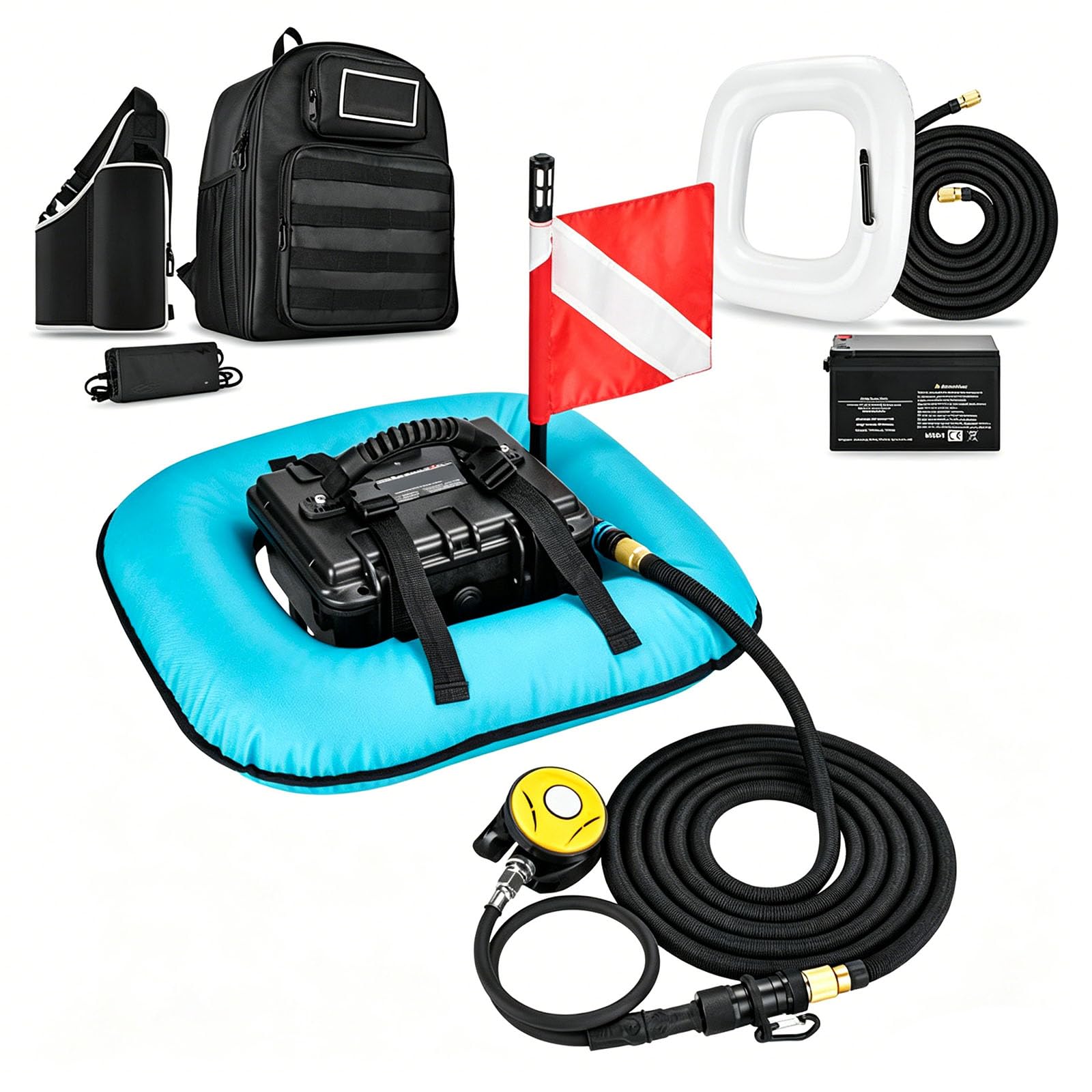 Enpvneer Scuba Diving System, Electric Diving Respirator, Rechargeable Tankless Dive System, with 29.5 ft Breathing Hose, 60-70 Min Usage Time, for Snorkeling, Underwater Breathing(Color:Blue)