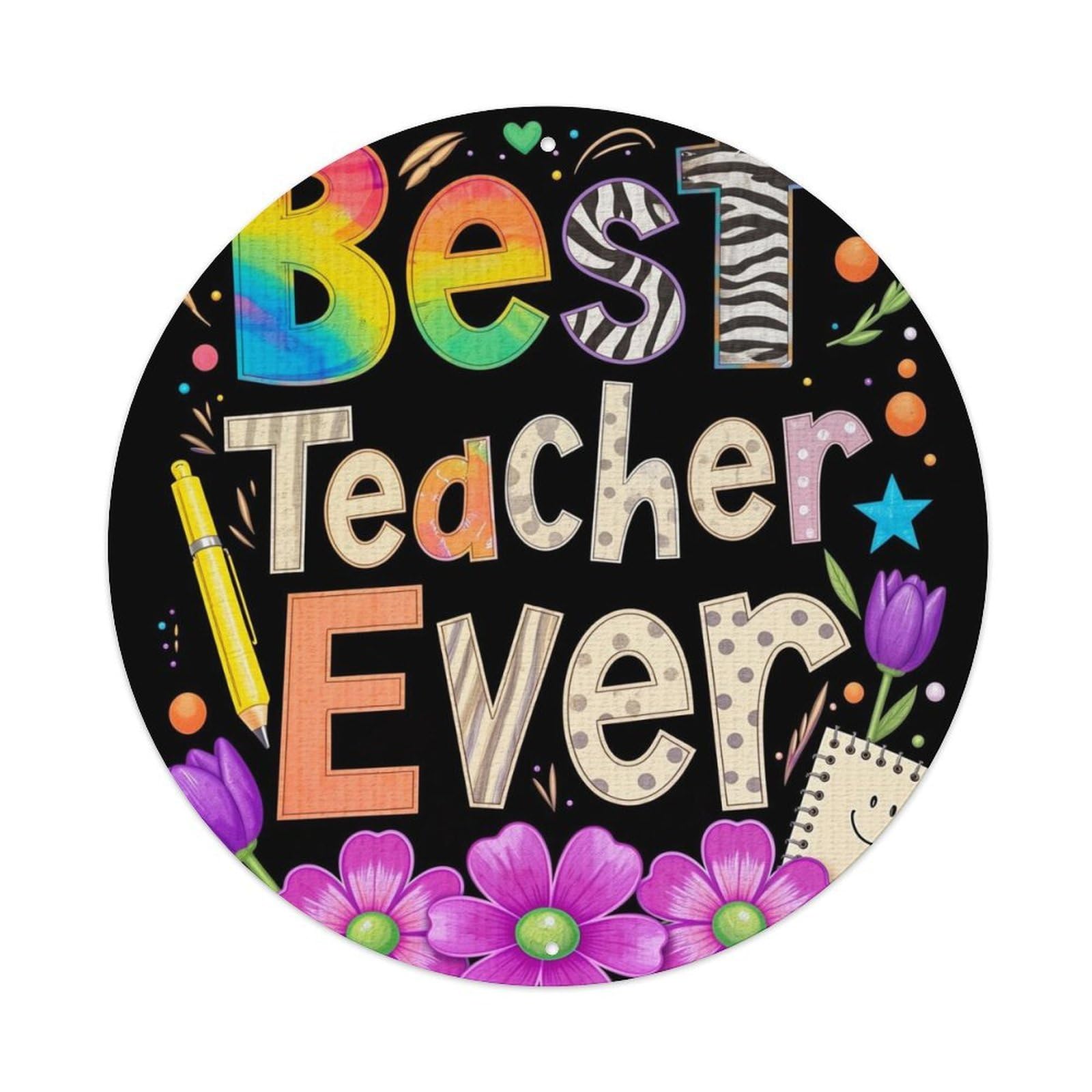 Best Teacher Ever Pattern Print Metal Tin Sign Plaque
