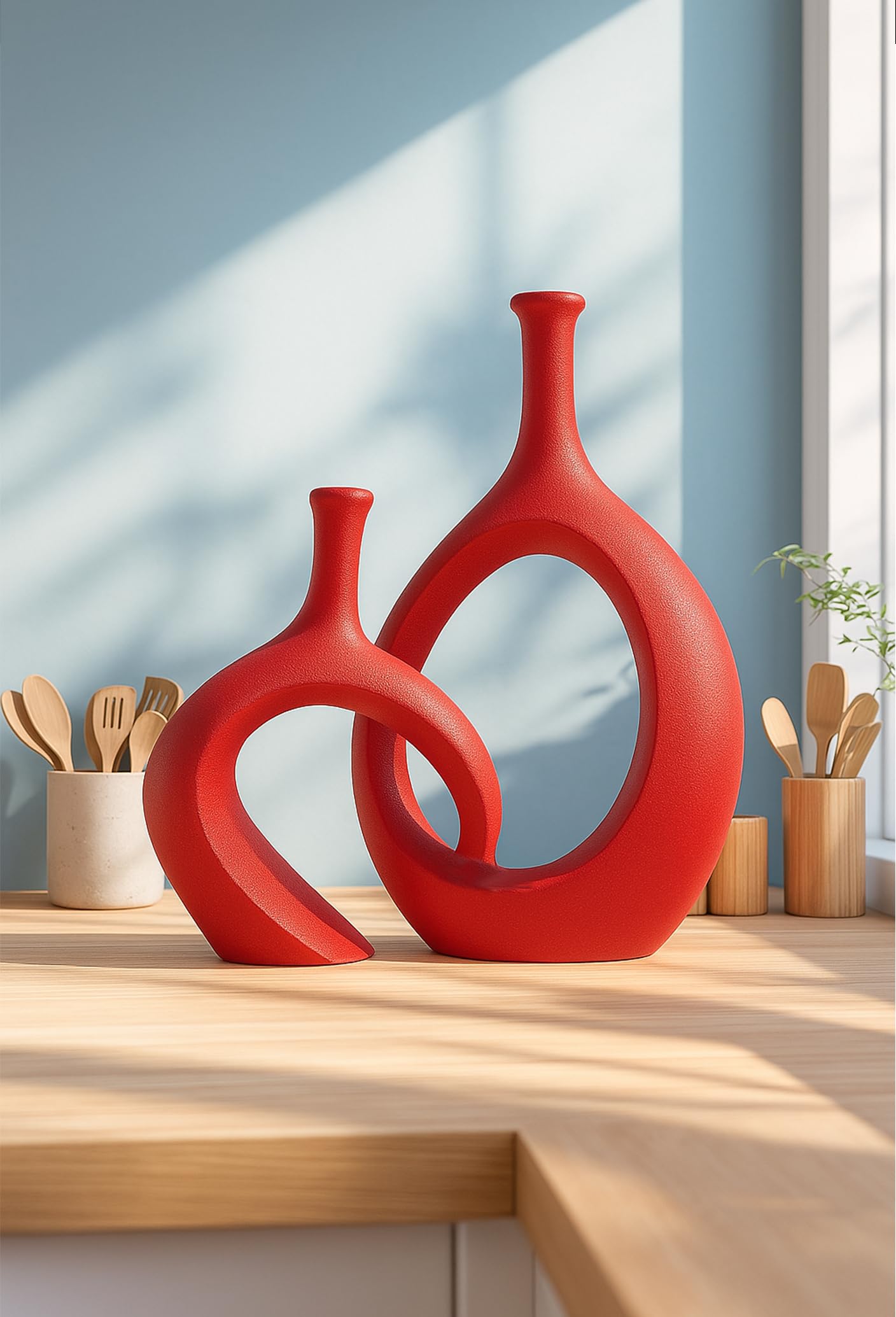 WUBIANJIE Set di Vasi in Ceramica Rossa - Arredamento Moderno Boho, Design Accogliente, Vasi per Soggiorno, Camera da Letto, Tavolo da Caffè, Camino