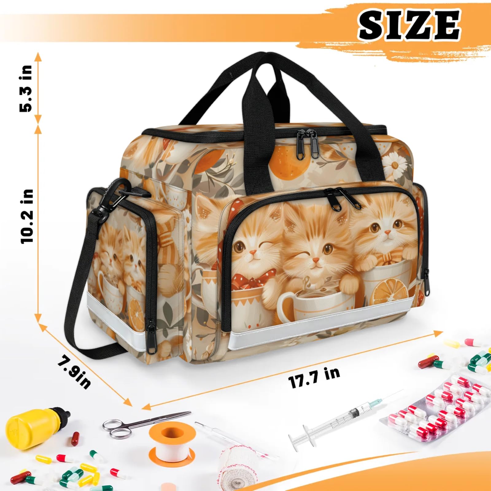 GzLeyigou First Aid Bags Empty, Ginger Cats Emergency Bag First Aid Kit Multiple Compartment Kit Carrier On Call Trauma Bag For Paramedics Emergency Medical Supplies Kit