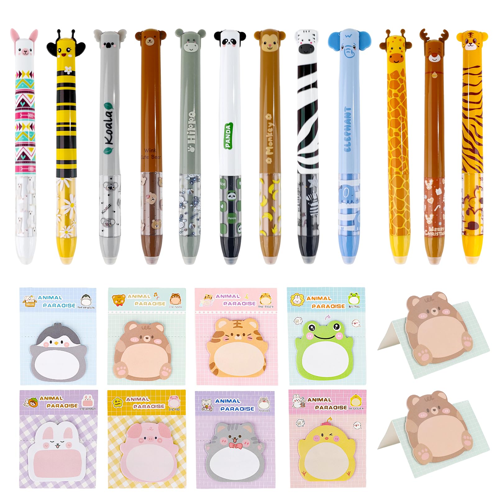 Lot de 12 stylos à bille effaçables de 0,5 mm - Avec encre bleue et rouge - Avec 8 notes adhésives - Stylos effaçables - Pour fournitures scolaires, fournitures de bureau