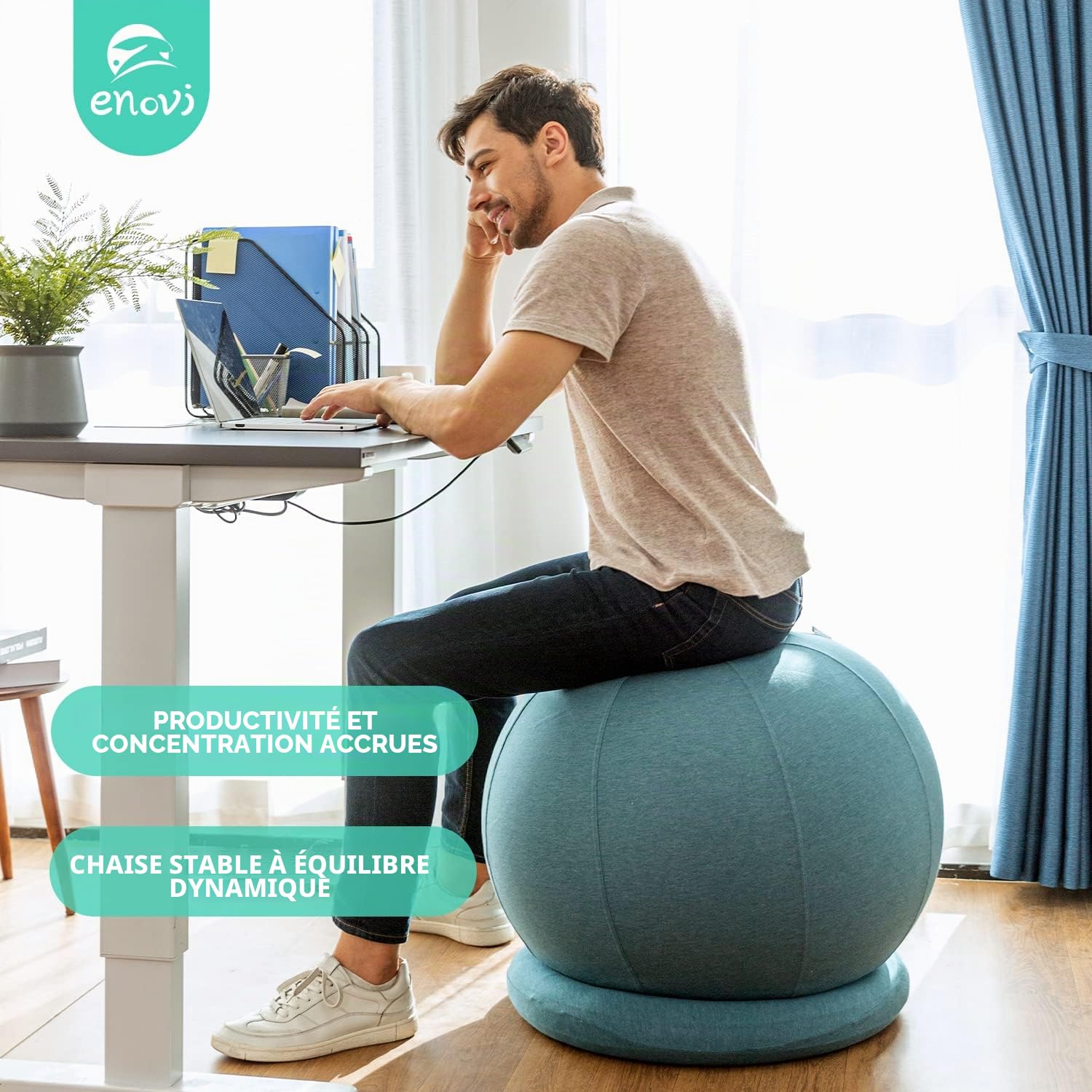 ProBalanceΩ Chaise ballon de yoga avec housse confortable et base de stabilité pour bureau et maison, siège de ballon pour soulager les douleurs dorsales, 75 cm, AB