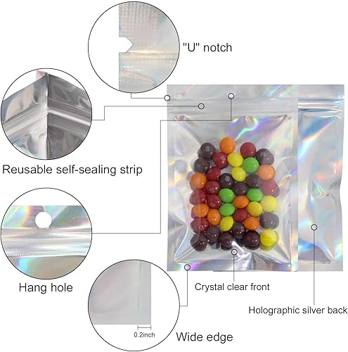 Miniatura 5 de EgticLive Paquete de 100 bolsas holográficas resellables para pequeñas empresas, 7.9 x 10.2 pulgadas, bolsas de Mylar iridiscentes con cierre