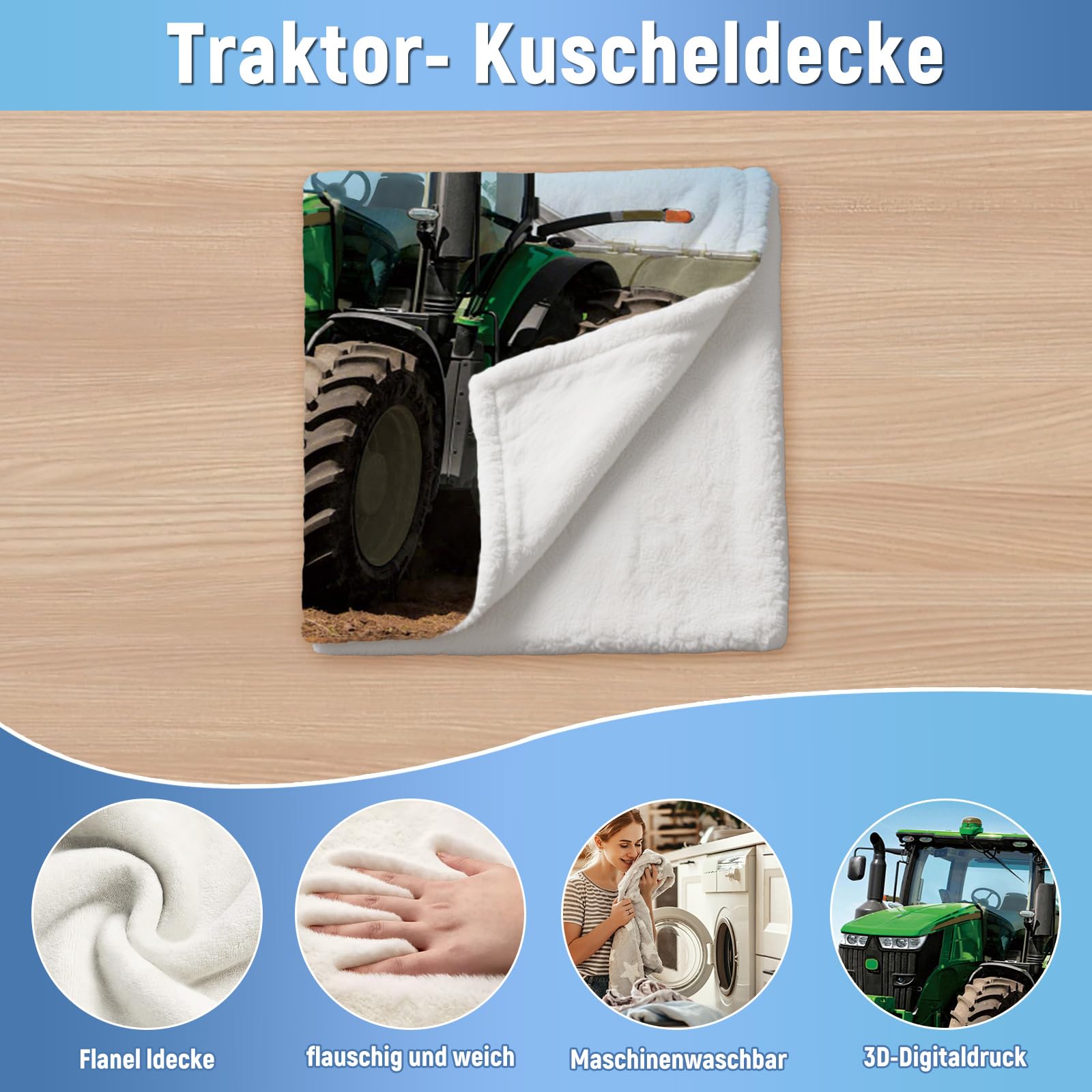 LXTOPN Coperta per trattore, coperta per bambini, a tema Farm, in flanella, calda e soffice, per ragazzi e ragazze (trattore blu, 150 x 200 cm)