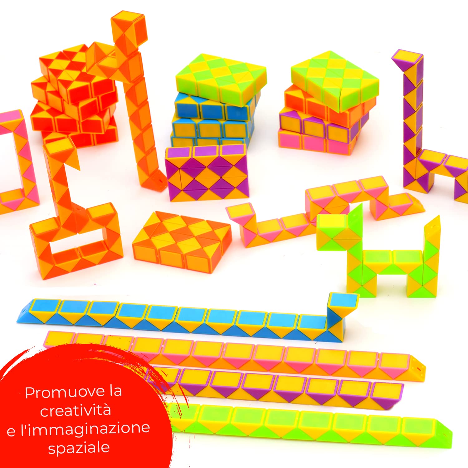 Magicat 24 Serpenti magici | Giocattolo cubo Magico Twist Puzzle, 24 Pezzi à 24 Blocchi, Costruzione Diversi Oggetti per Bambini e Adulti…