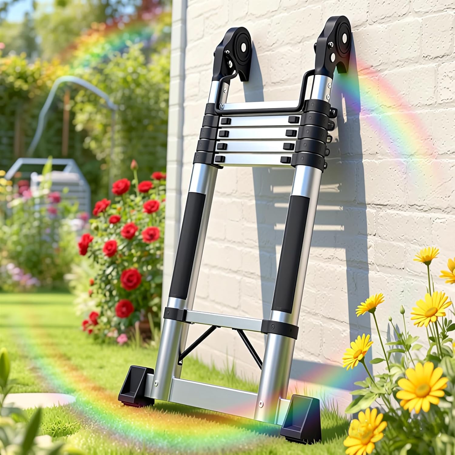Telescoping Extension Ladder Tall Ladder Multi-Purpose Collapsible Ladder with Locking Mechanism | Stainless Steel Telescopic for Home or RV Outdoor Work | Heavy Duty 330 lbs Load