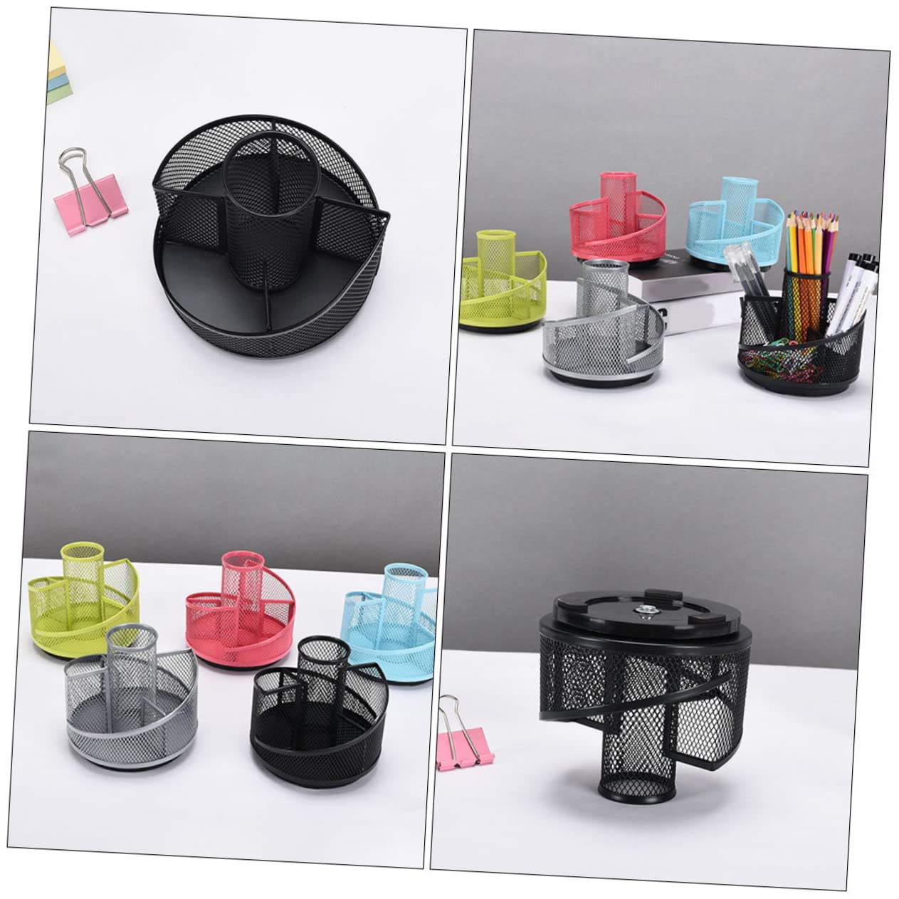 DOITOOL 4 Stück Drehbarer Metall Stiftehalter Schreibtisch Organizer Schwarz Multifunktional für Bürobedarf Kosmetikpinsel und Schreibutensilien Stabiles Design mit Glatter Oberfläche und