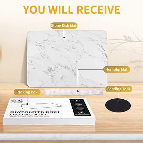 Miniatura 6 de ZAXORY Tapete de secado de piedra para encimera de cocina, tapete de secado de platos de piedra súper absorbente, tapete de secado rápido de tierra