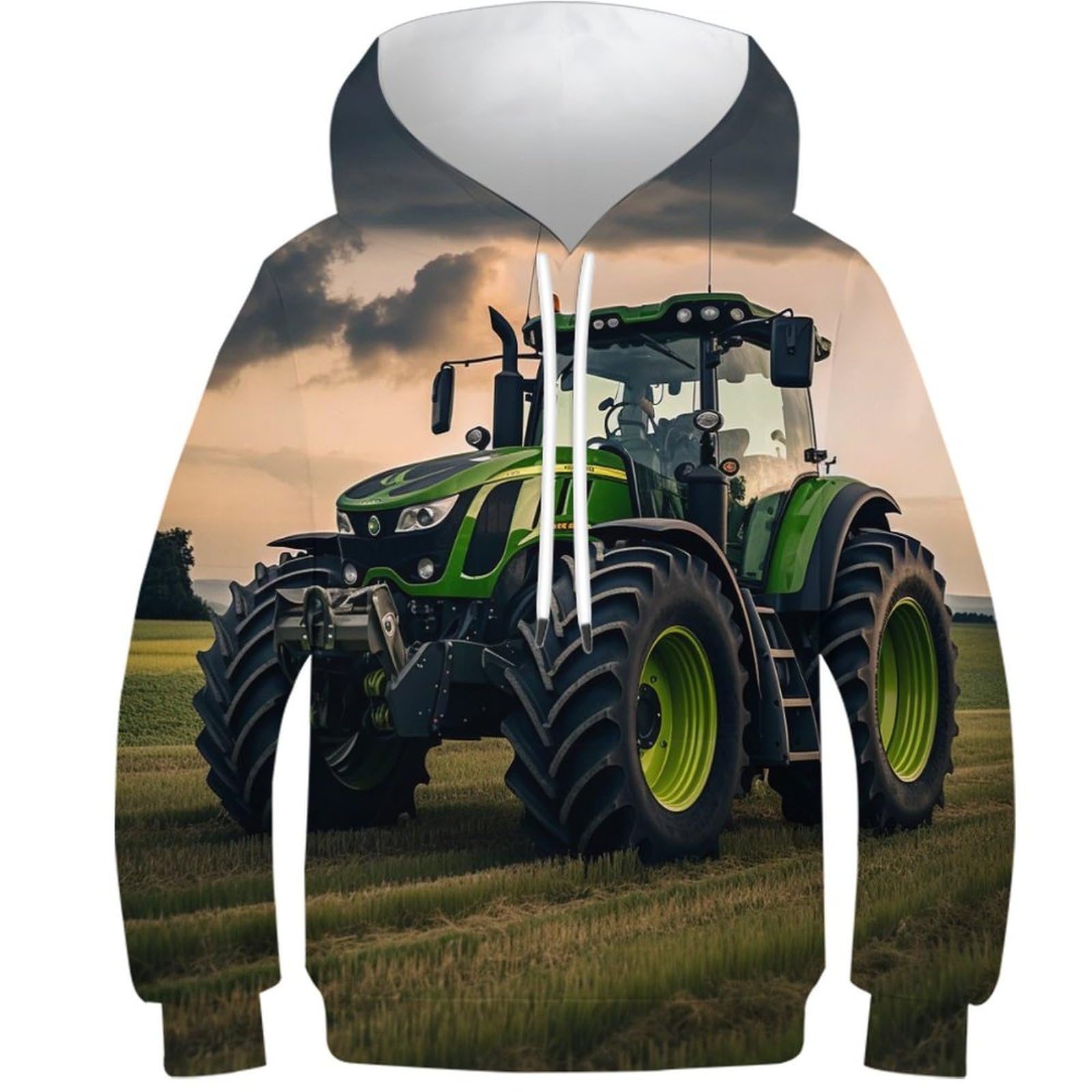 KKOLASXZE 3D Printed Tractor Casual Hoodie Hooded Sweatshirt Pullover Men/Women Ong Sleeve Tops for Teens 13-15Y