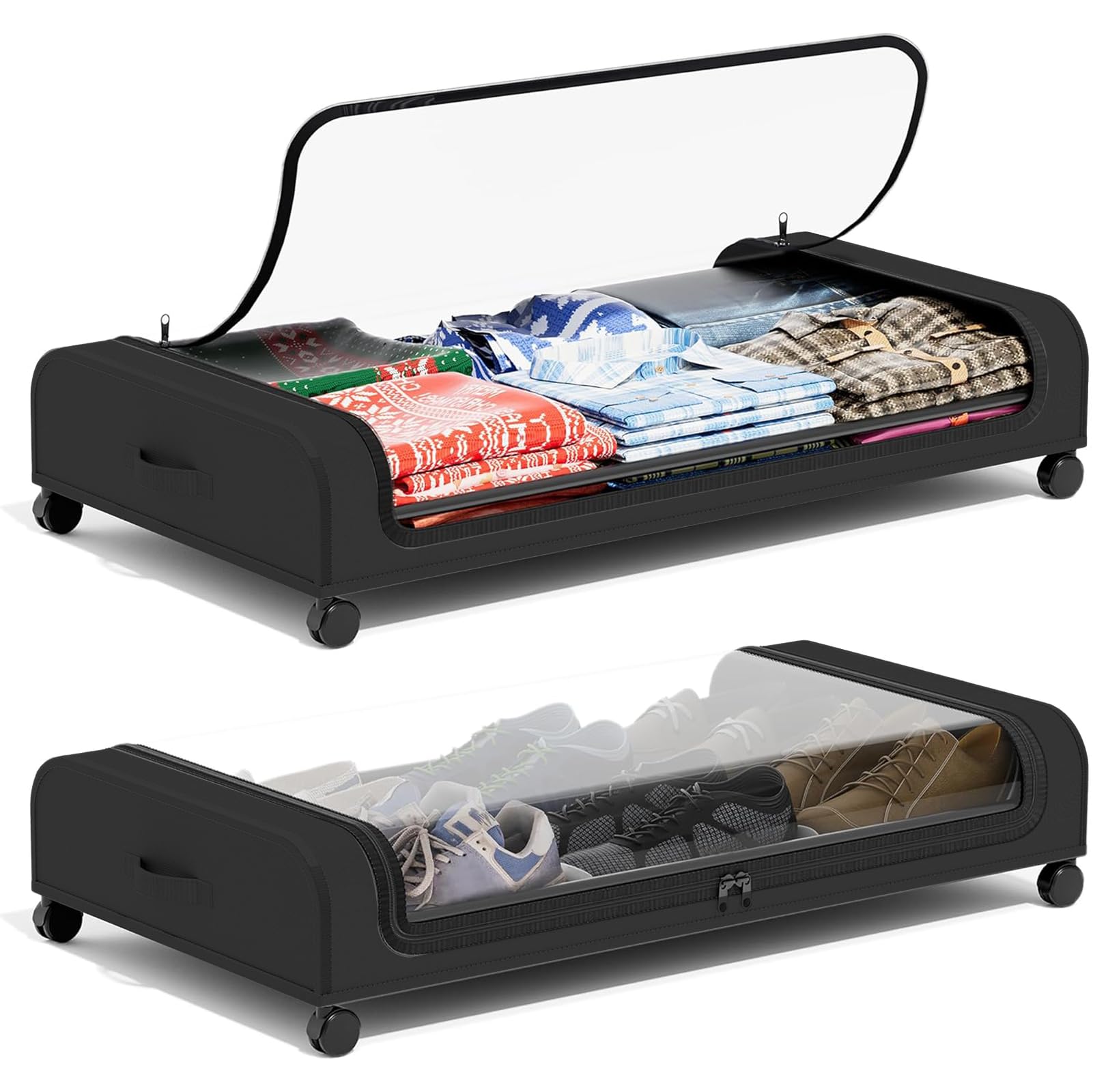 Contenitore Vestiti Telaio in Metallo Scatola, Contenitori Vestiti in Scatola Sotto Il Letto, Contenitori Sottoletto con Ruote Scatole, per Abbigliamento, Scarpe, Nero