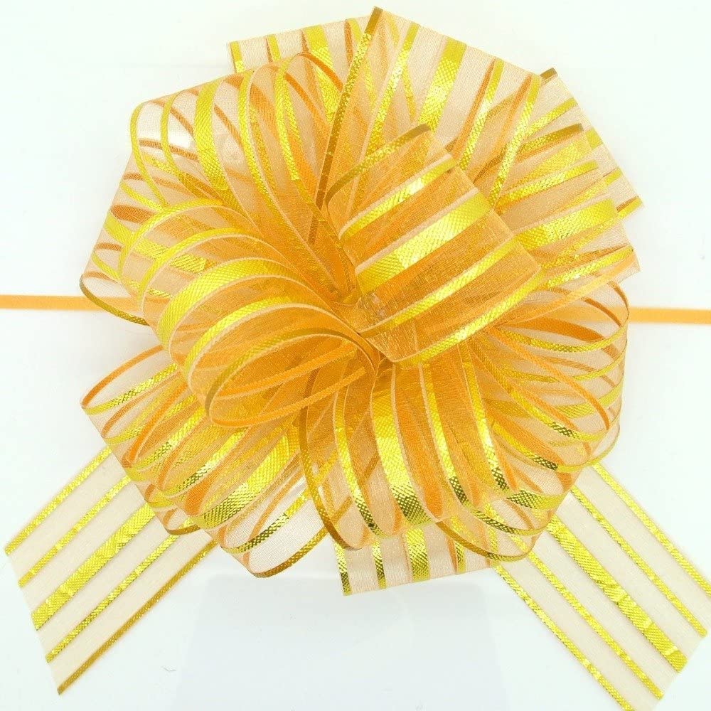 Fqtanju Style1(5Pcs Gold) Pull Bow, Large, Organza, 6 Inches, 5 Pieces (Gold)
