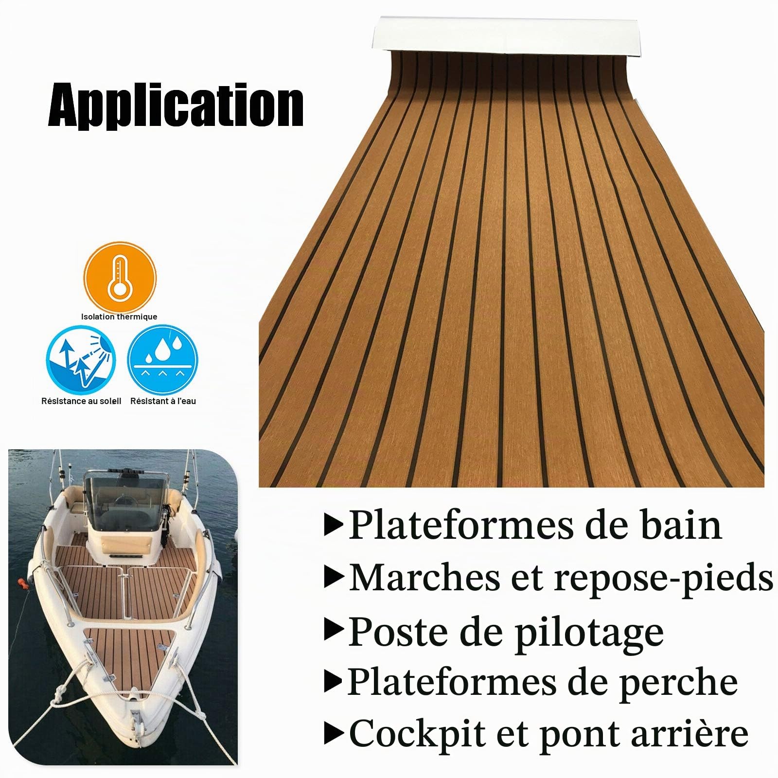 90 × 240cm Tapis Pont Bateau Synthétique de Decking Mousse EVA Autocollant Antidérapant pour Bateau Gonflable Convient pour VR, escaliers de Jardin, Entretien et décoration de terrasse