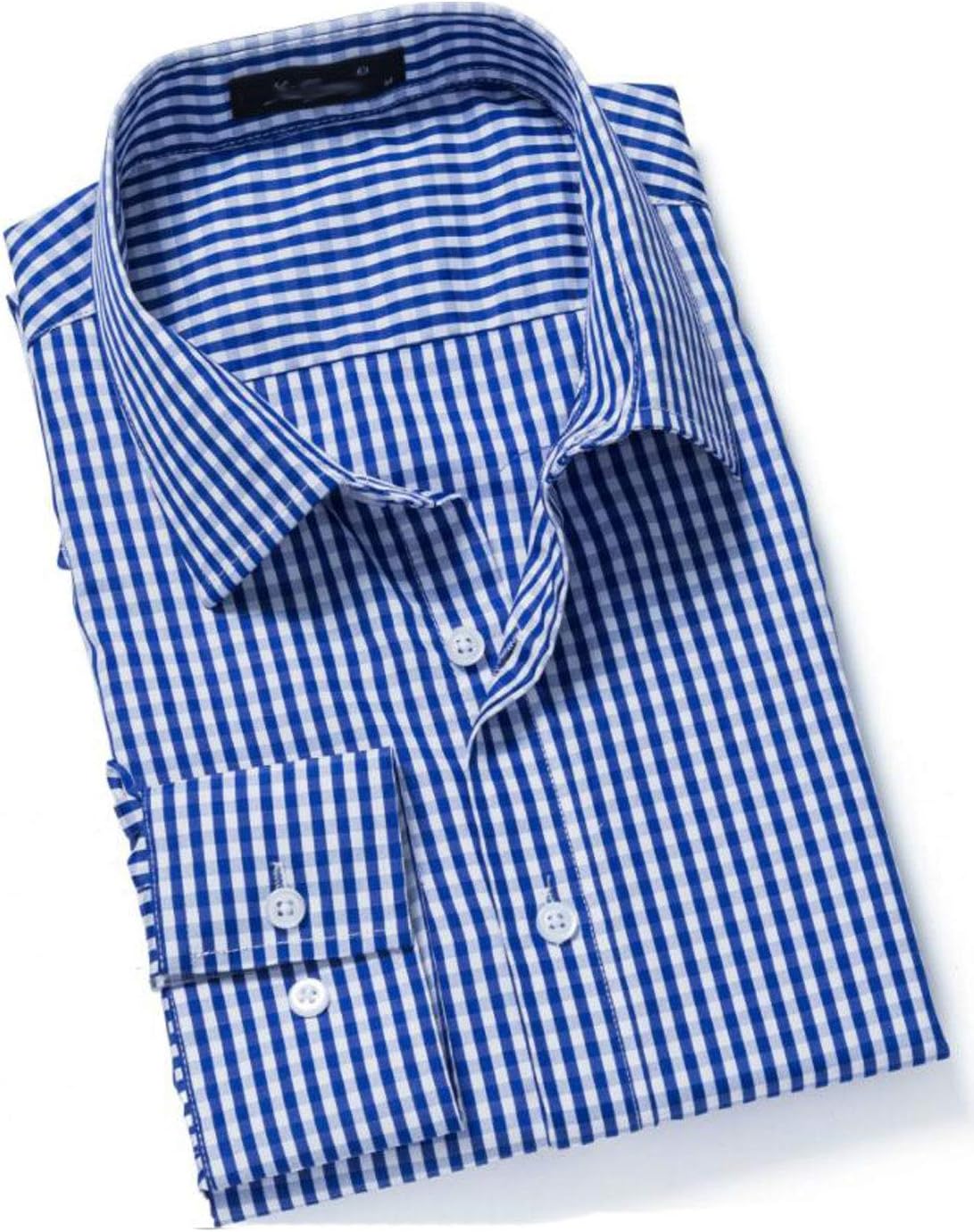 Flygo Men's Casual Slim Fit Long Sleeve Button Down Plaid Shirt