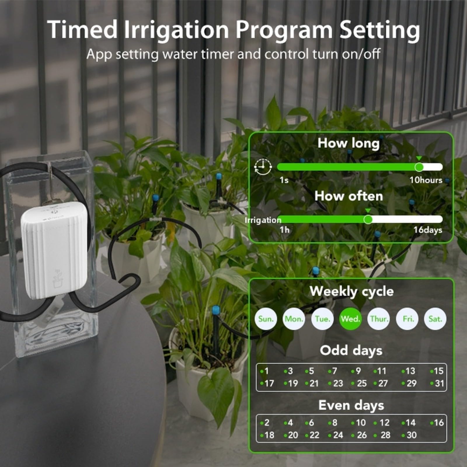 Sistema di irrigazione intelligente WiFi per irrigazione a goccia per interni ed esterni, timer con gocciolatori regolabili e batteria ricaricabile