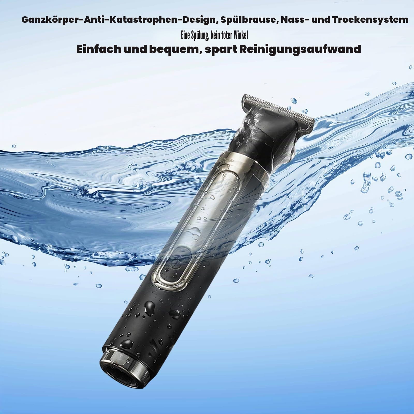 Elektrischer Rückenrasierer für Herren, 4-in-1 Körperpflegeset, Körperhaartrimmer mit verstellbarem Verlängerungsgriff, wasserfest, kabellos, USB-Körperpflege-Set für private Teile (Schwarz)