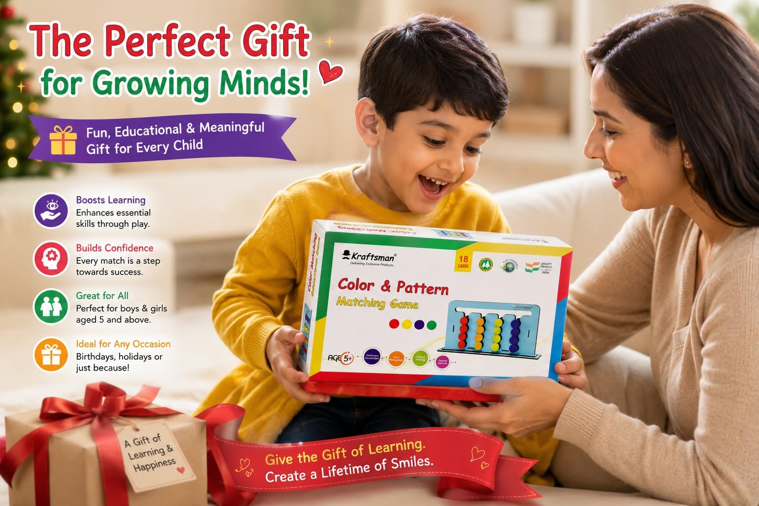 Braintastic Wooden Color and Pattern Matching Fun Learning Game Baord for Kids 4+ 4