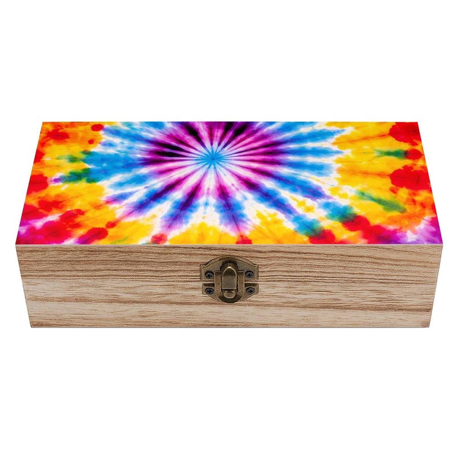 HLBSDM The Colorful Rainbow Tie Dye Wooden Storage Box