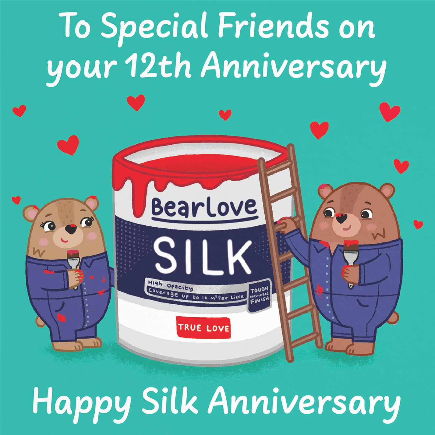 Hunts England - Special Friends 12th Anniversary Card - Silk Anniversary - 12 Years - Cute Fun Bears Card - Love Story Collection - Image 2