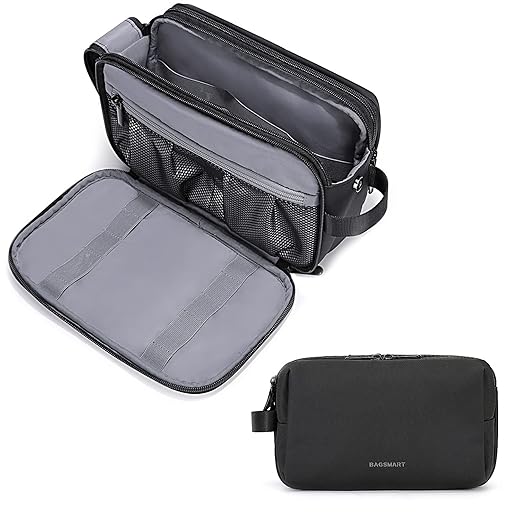 The Best 10 bagsmart toiletry bag - Pack In One Day BAGSMART Toiletry Bag for Men, Large Travel Toiletry Organizer Dopp Kit Water-resistant Shaving Bag for Toiletries Accessories, Door Room Essentials, Black