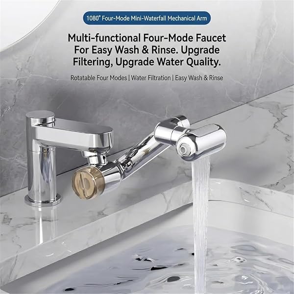 1080° Rotating Faucet Extender with Upward Facial Mist,4 Water Modes & Built-in Filter,Rotating Faucet Extender with Filter for Wash Hand/Hair/Face,Universal Fit - 3