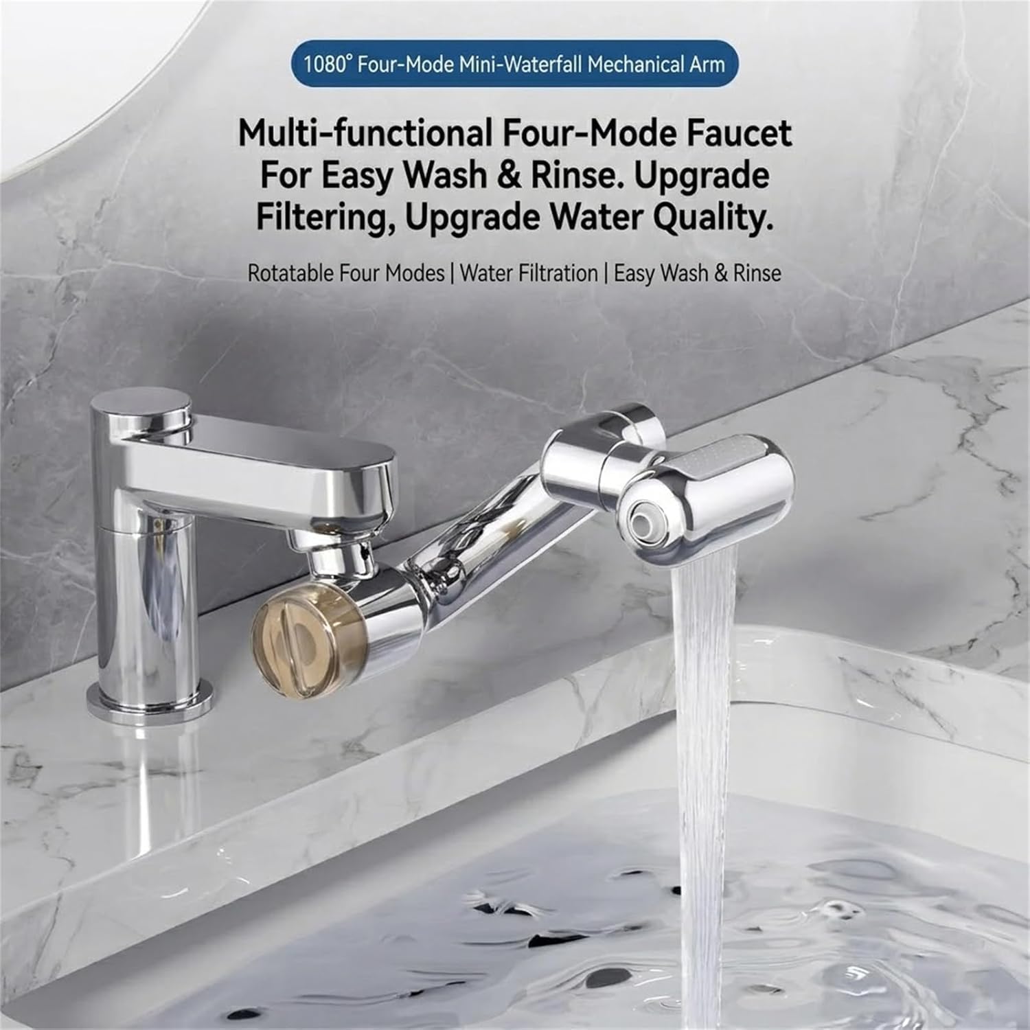 1080° Rotating Faucet Extender with Upward Facial Mist,4 Water Modes & Built-in Filter,Rotating Faucet Extender with Filter for Wash Hand/Hair/Face,Universal Fit — view 3