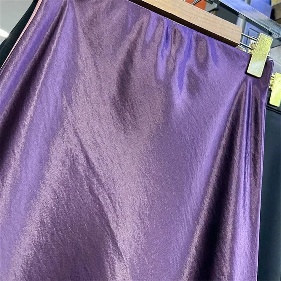 Women Satin Fishtail Skirt Long Elastic Waist A Line Summer Skirt Solid Silky3