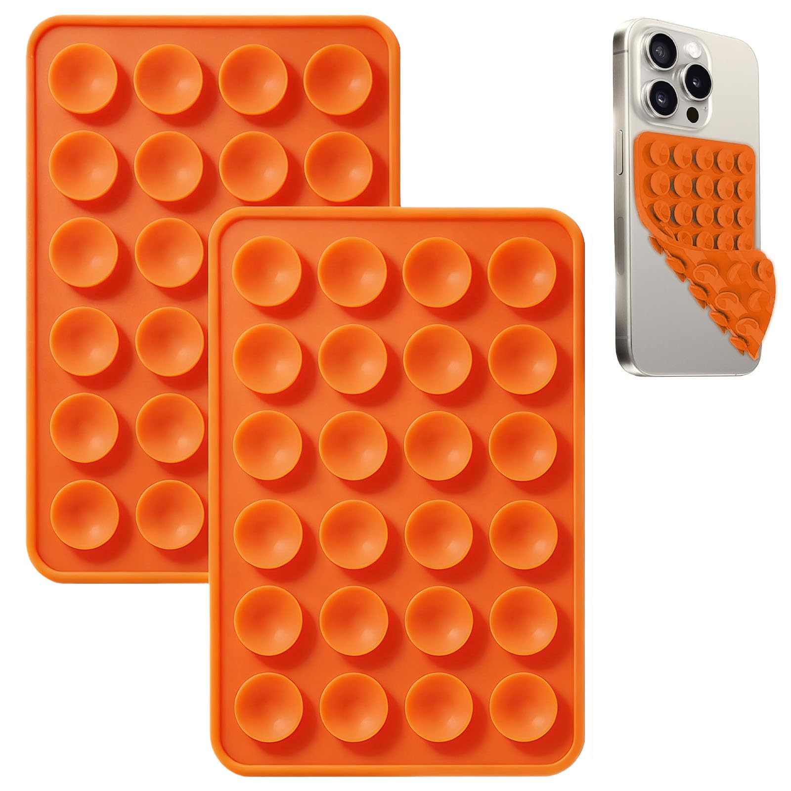 【Hongzhanfa】シリコン両面吸盤式スマホスタンド 2 枚入り｜強力吸着 スマホホルダー 24 グレイン高密着 滑り止め・両手解放｜ガラス/鏡/キッチン/バスルーム/ドレッシングテーブル対応｜自撮り/動画/ビデオ通話/料理補助に最適｜iPhone・Android 全機種対応 7.6×5.3cm