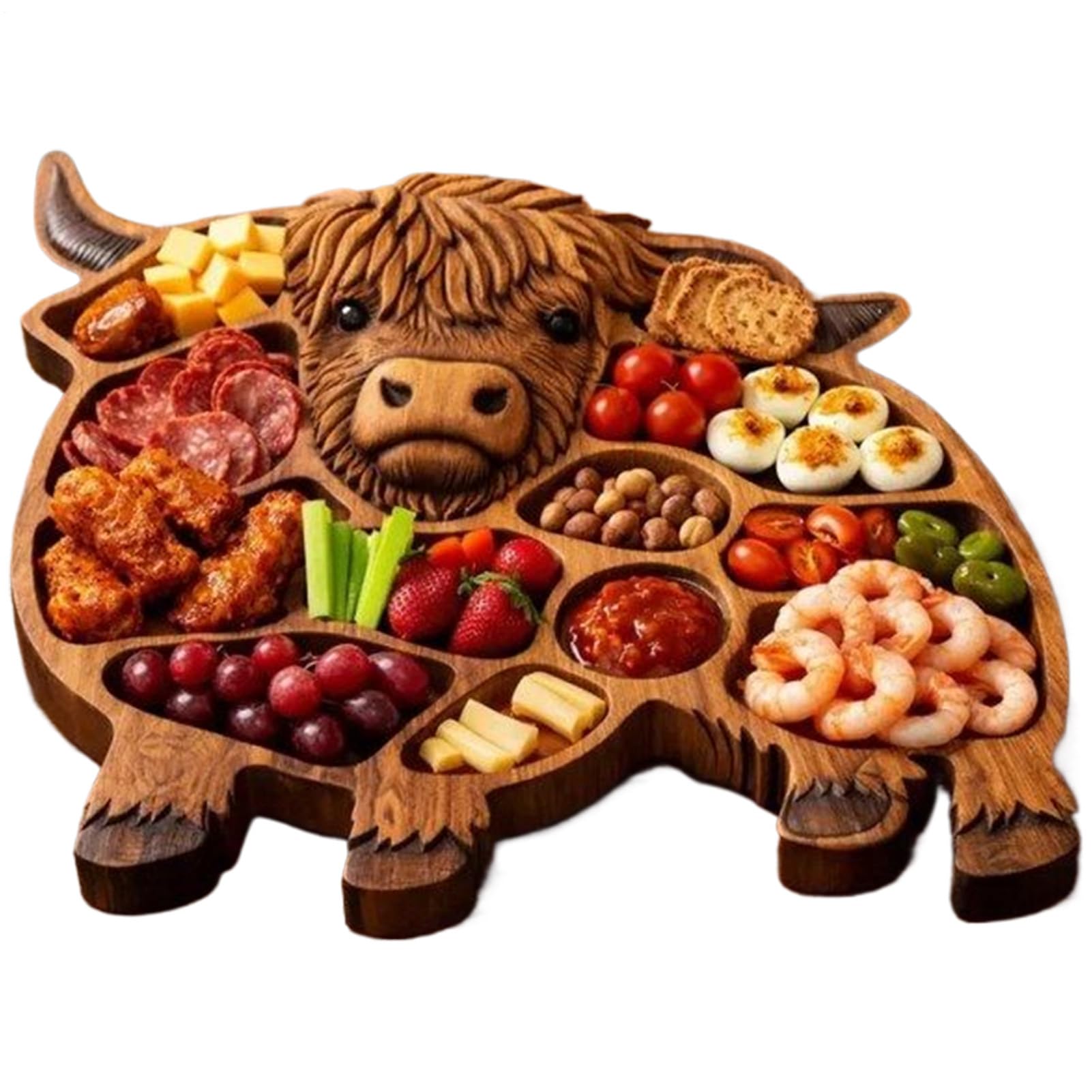 Plateau à fromage en bois rustique en forme de vache pour dégustation et fête