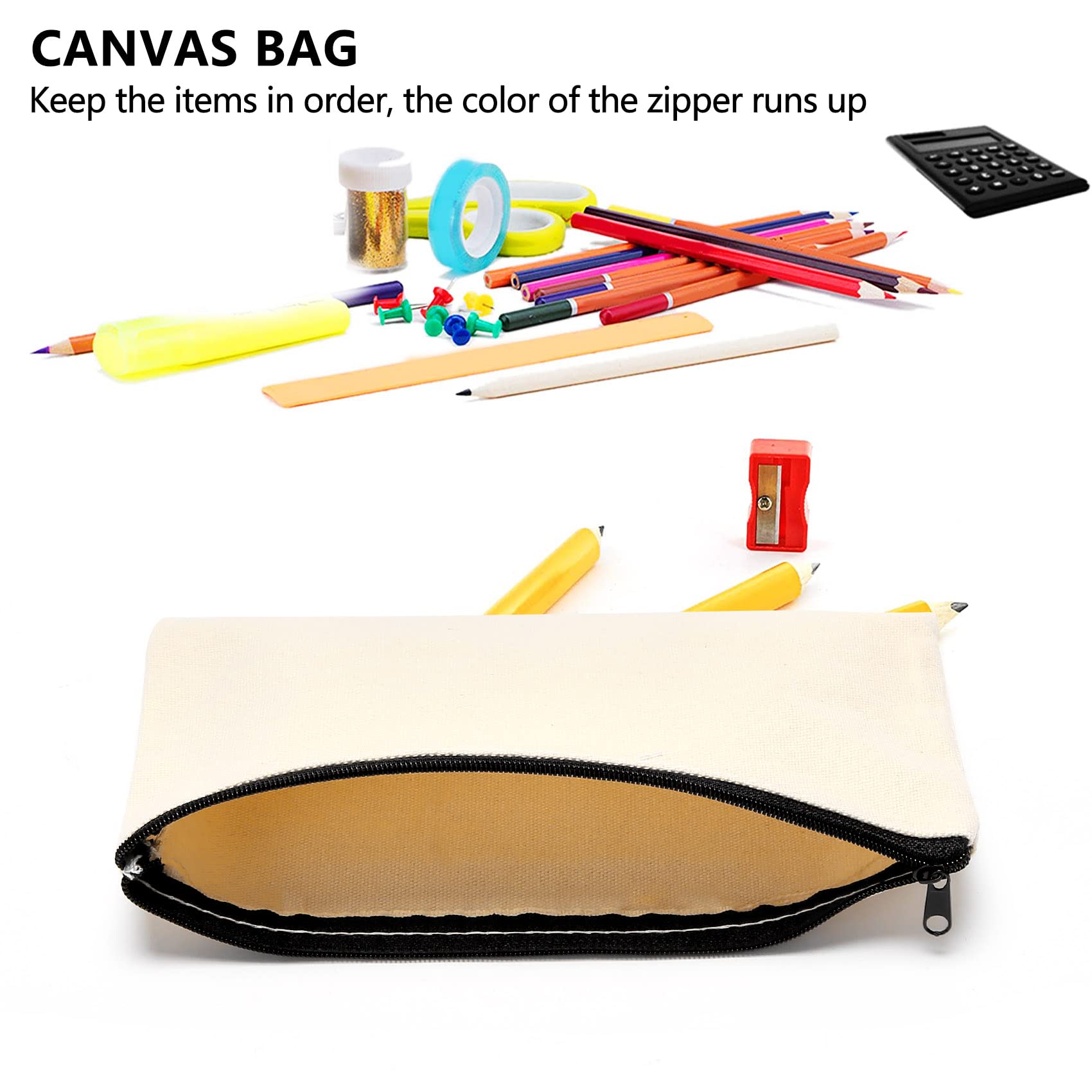 Elqater 50Pcs Canvas Zipper Bag Pencil Case Cosmetic Bag Blank Bag DIY Craft Bag Cosmetic Bag Cosmetic Bag DIY Craft School - Image 2
