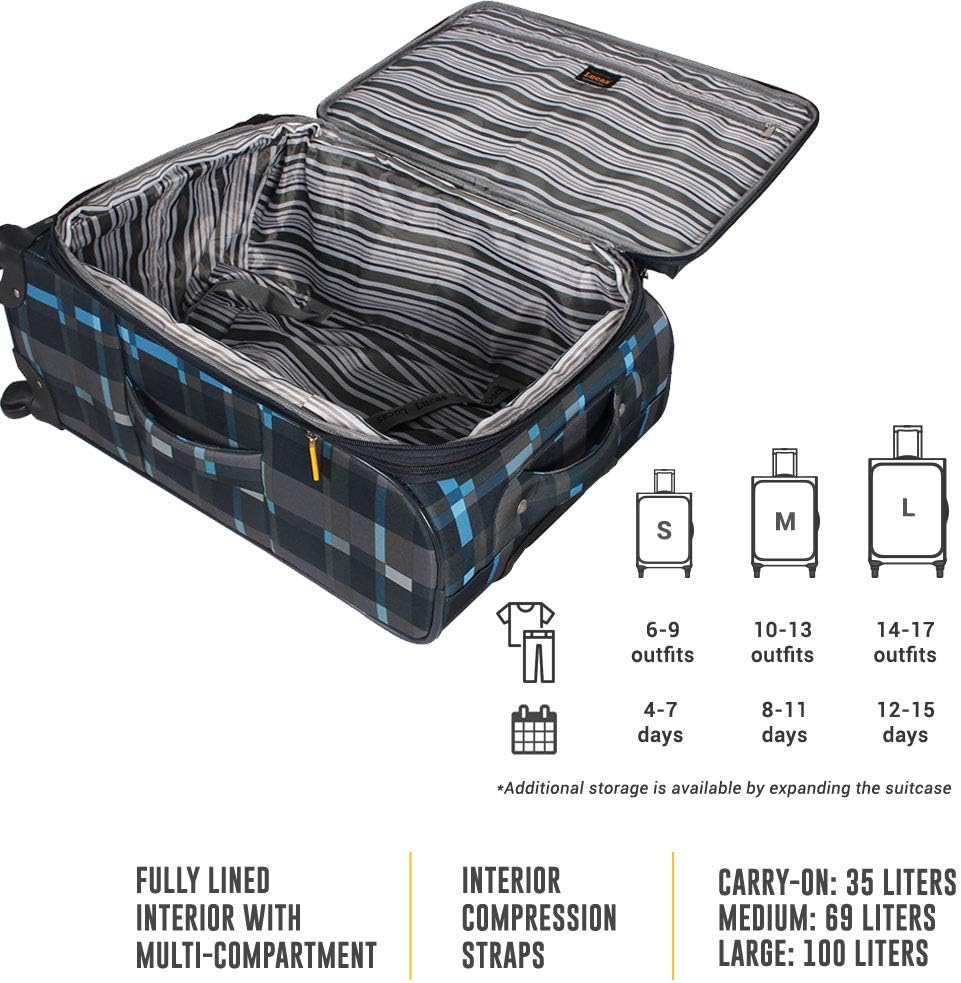 LUCAS Designer Luggage Collection - Expandable 28 Inch Softside Bag - Durable Large Ultra Lightweight Checked Suitcase with 4-Rolling Spinner Wheels (Old School Navy) - Image 5
