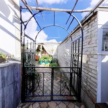 Garden Trellis Arbor Archway with Gate, Rose Arch Metal Pergola for Outdoor Plants, 83 in Black Wedding Ceremony Decoration, Durable Lawn/Patio Climbing Rose Support with 4X Ground Stakes