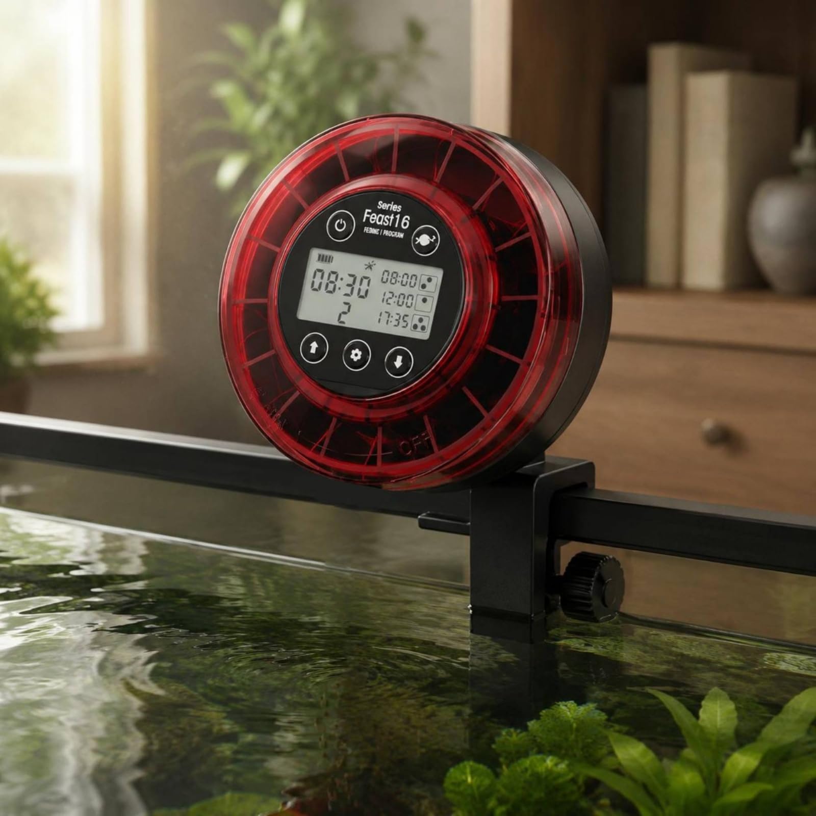 Aquatic Timer Dispenser Mangime Acquario Automatico Distributore Cibo Pesci Tartarughe Digitale Programmabile Porzioni Regolabili Uscita, Modello A Batteria - Nero