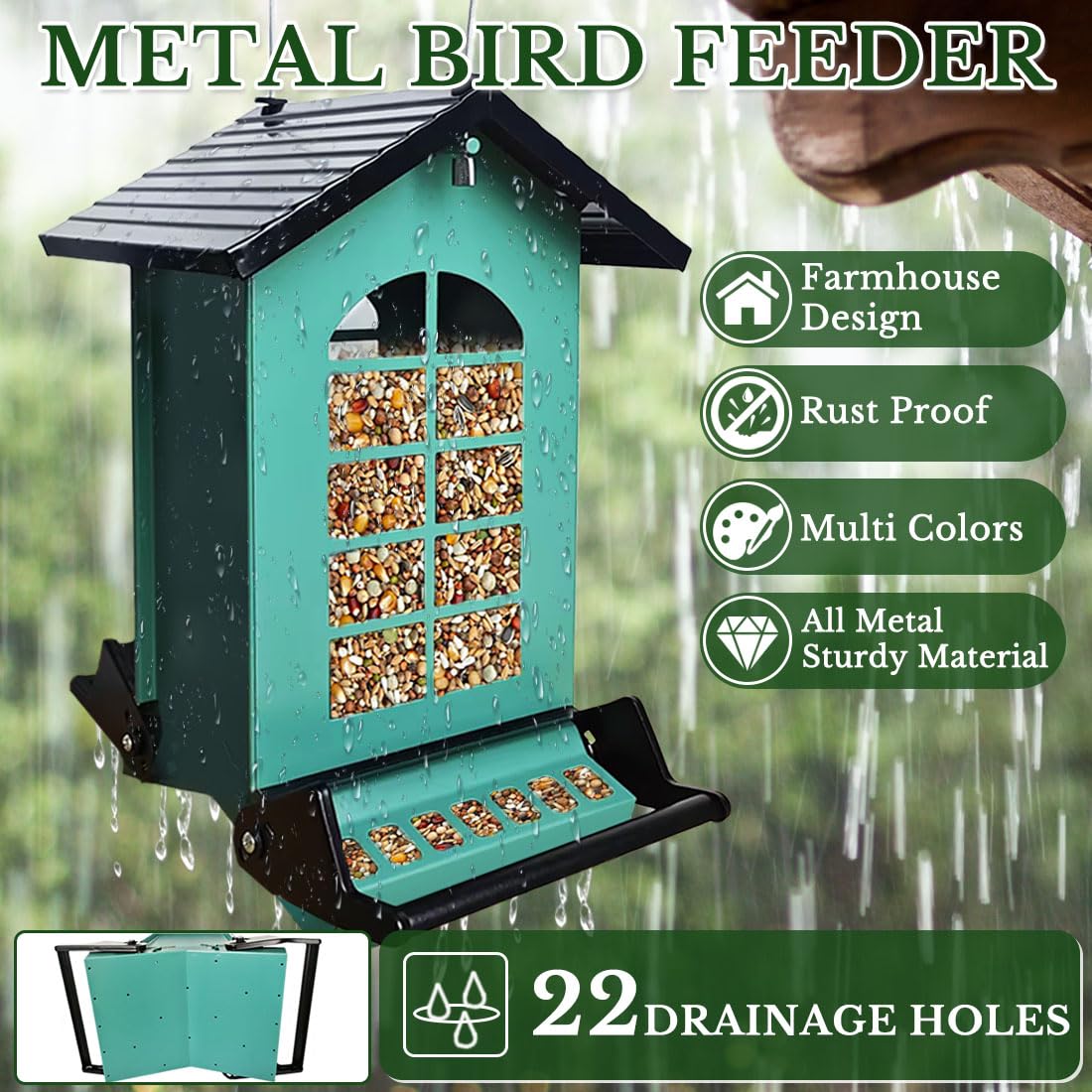 Comedero para pájaros a prueba de ardillas, comederos de pájaros para exteriores con perchas activadas por peso, a prueba de masticaciones, gran capacidad de 5 libras, comederos de metal para