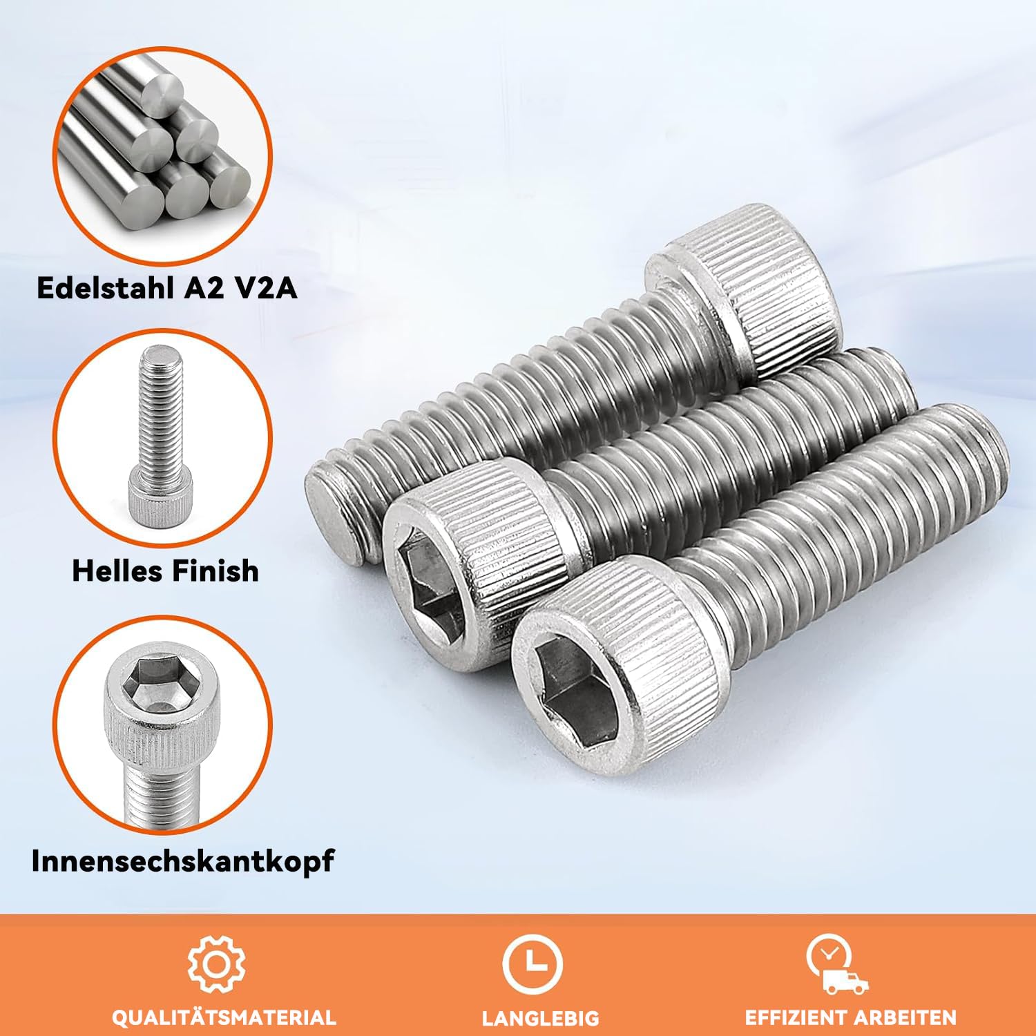 Dayalo 100 sztuk śrub M3 x 5, śruby z łbem cylindrycznym, śruby z łbem sześciokątnym, śruby z łbem płaskim, stal nierdzewna A2 V2A, pełny gwint, śruby imbusowe z kluczem