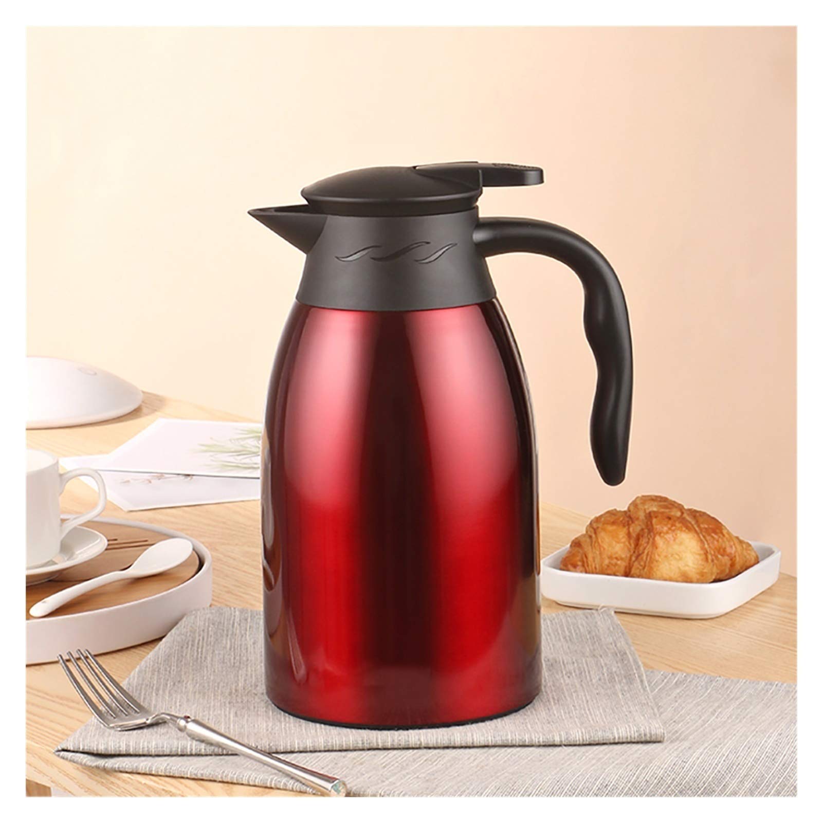 Caraffa Termica 2 Litri TO-15 In Acciaio Inox - Doppia Parete Sottovuoto Per Caffè, Tè, Succhi, Rosso - Foto 5