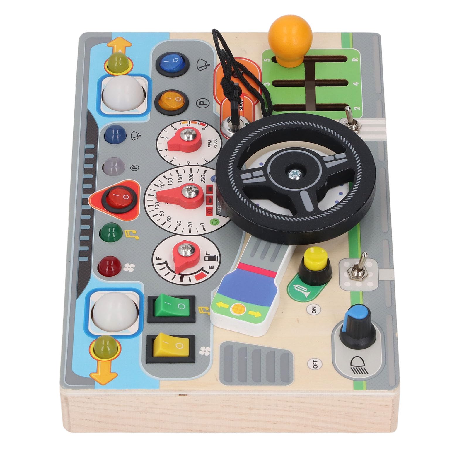 Busy Board für Kleinkinder von 1 Bis 3 Jahren, Sensorspielzeug aus Holz, Lenkrad-Aktivitätsbrett mit Zündschalter und Schalthebel für Vorgetäuschtes Fahren