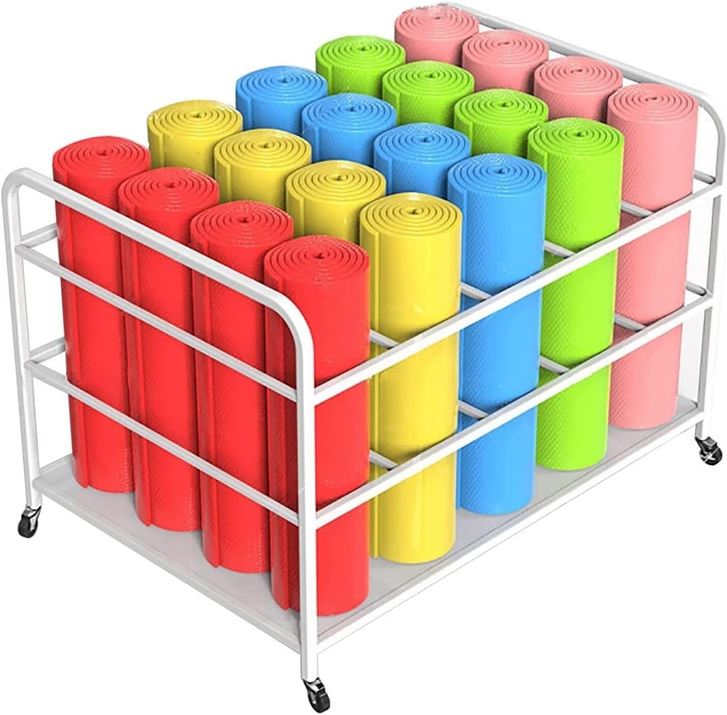 CGCSYZ Yoga Mat Storage Rack Yoga Mat Rack Metal Foam Rollers Organizer Racks For Home Gym/Yoga Studio, Hold 20 Exercise Mats Fitness Organizer (White 100x70x70cm)