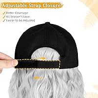 Vista 4 de Gorra de béisbol con extensiones de cabello, peluca ajustable, gorra rizada de 14 pulgadas, peluca sintética para mujer, color gris plateado