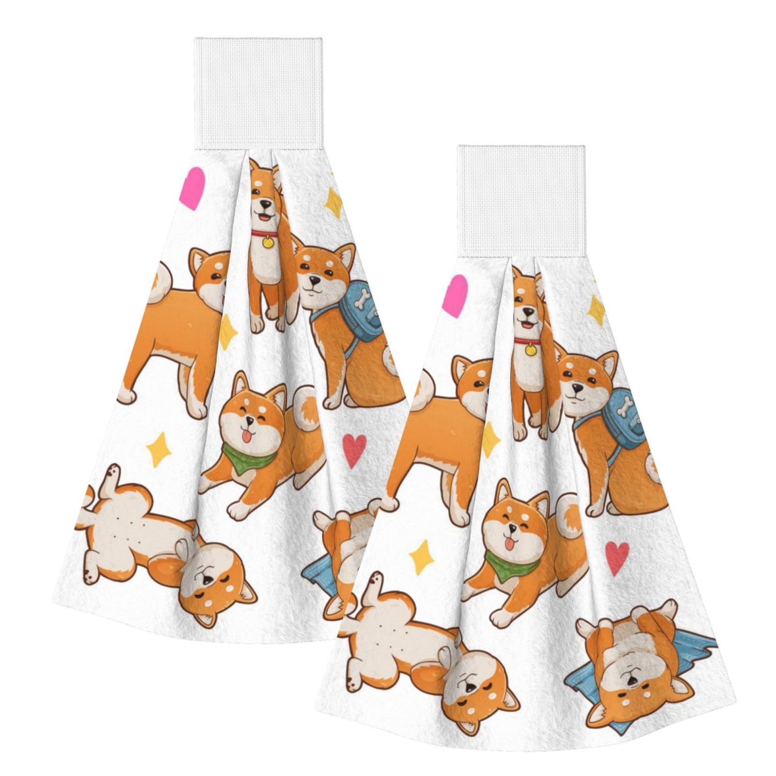 DOPKLNA Cute Funny Shiba Inu, 2 Pcs Hanging Coral Fiber Hand Towels for Bathroom, Absorbent Kitchen Towels