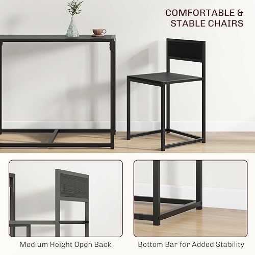 Miniatura 5 de HOMCOM Juego de mesa de comedor industrial de 3 piezas para 2, mesa de cocina y sillas, juegos de comedor para espacios pequeños, color negro