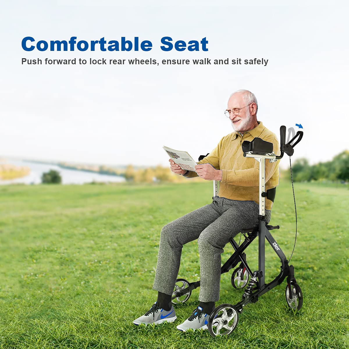 Zler Upright Walker for Seniors, Stand Up Rollator Walker with Seat and