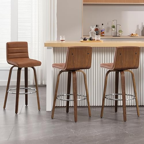 Miniatura 29 de Bekrvio Juego de 2 Taburetes de Bar Giratorios con Respaldos, Taburete de Bar Tapizado de Cuero PU de 29 Pulgadas de Altura, Respaldo en Forma de L,