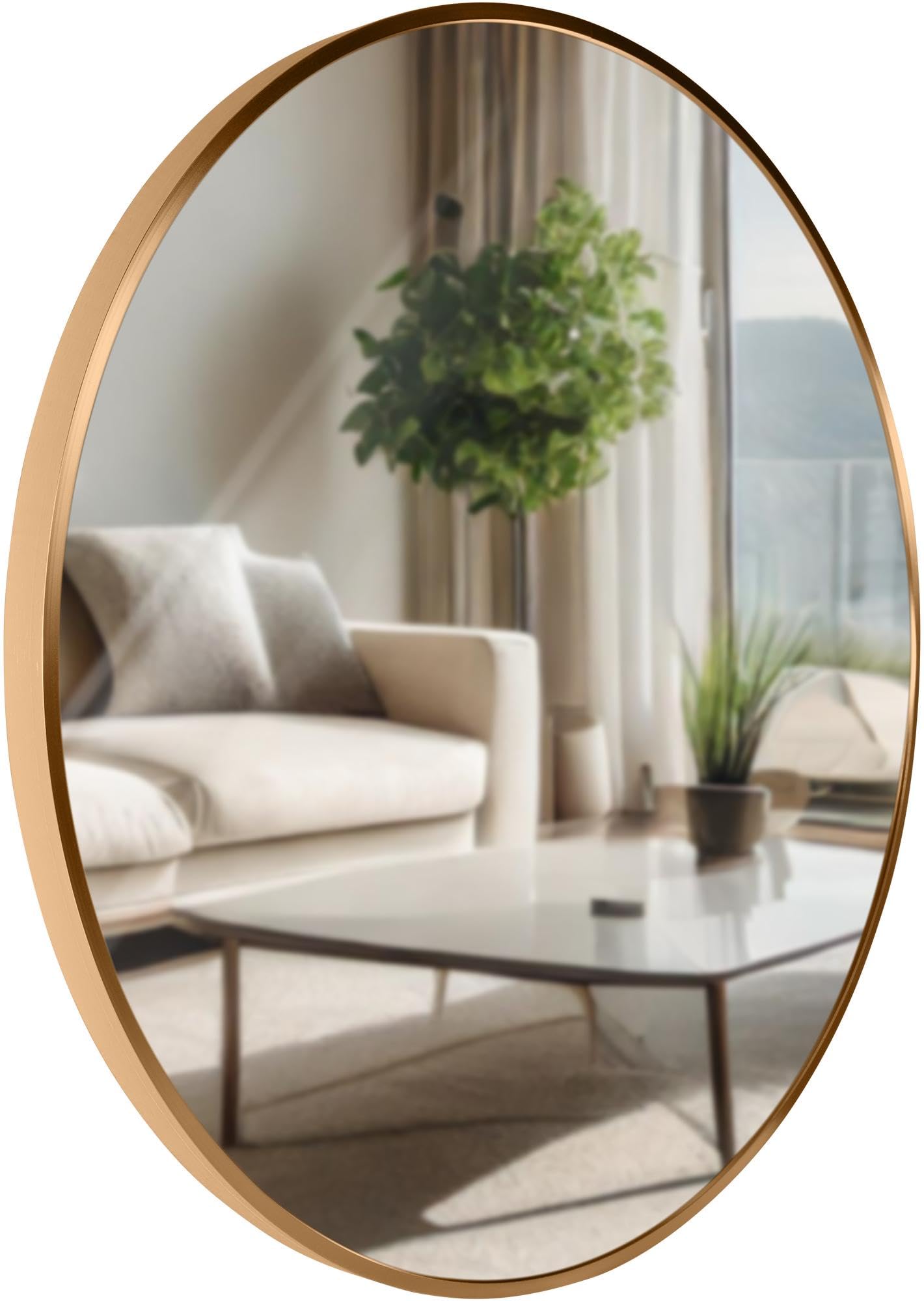 CLP Miroir Mural Elsie I Miroir Rond de différentes Tailles I Profondeur 3 cm, idéal pour Le Salon, la Chambre à Coucher ou la Salle de Bain | Couleur Gold Mat Taille L