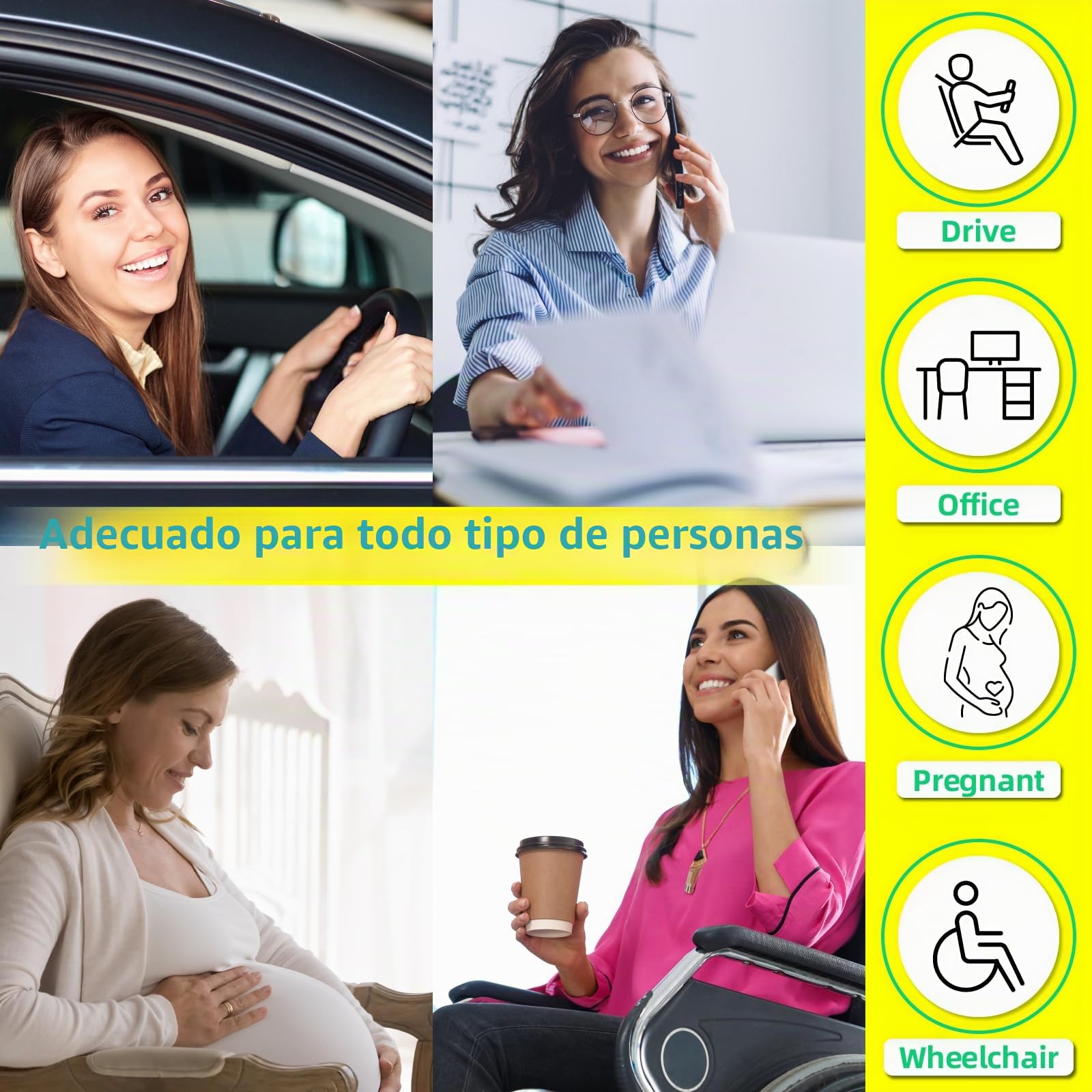 kingphenix Cojín para Asiento de Coche con Almohada de Soporte Lumbar: Diseño de Espuma Viscoelástica Mejorada para Alivio del Dolor, Ideal para Conductores y Uso en Oficina - Comodidad Lombar