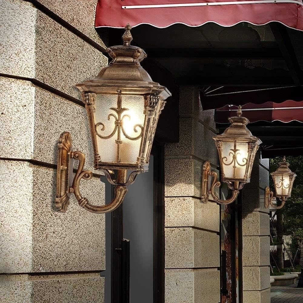 Generico LAUMZX Lanterna da parete europea for esterni, lampada in alluminio ottone antico antipioggia, applique in vetro esterno impermeabile E27 for giardino, patio