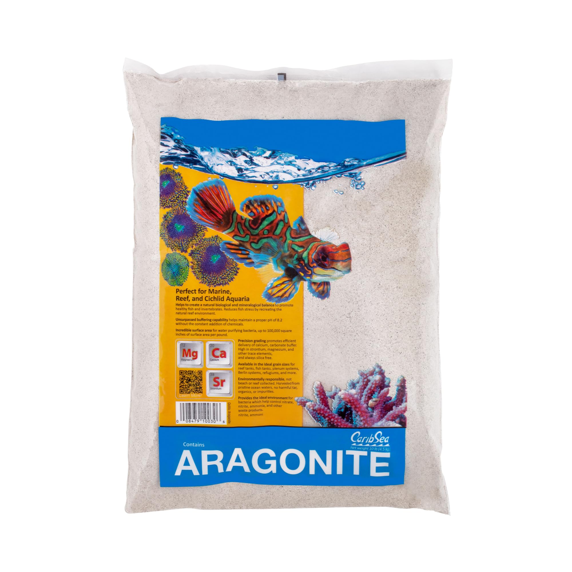 Carib Sea Aragonite Aquarium Sand - 10 lbs - Natural Substrate for Marine & Reef Tanks, Supports pH Balance, Enhances Coral Growth & Water Clarity