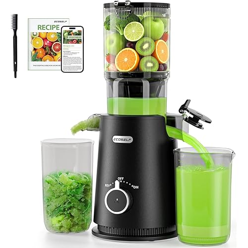 Juicer Machines - Wide Mouth Feed Chute with Self Feeding Hands-Free Design - Cold Press Juicer for Vegetables and Fruits - Juice Extractor Machine High Juice Yield - With Brush