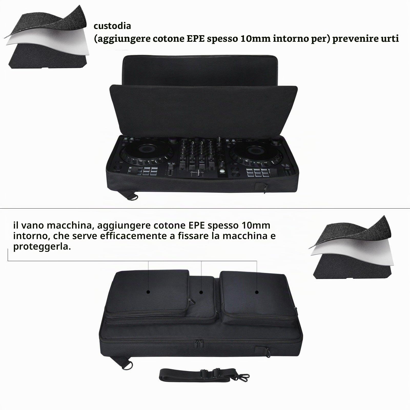 Custodia portatile per Pioneer DDJ-FLX6 DDJ-SX3/SX2/SX, borsa protettiva con tracolla regolabile, grande capacità, custodia resistente per console DJ, laptop e accessori (nero)