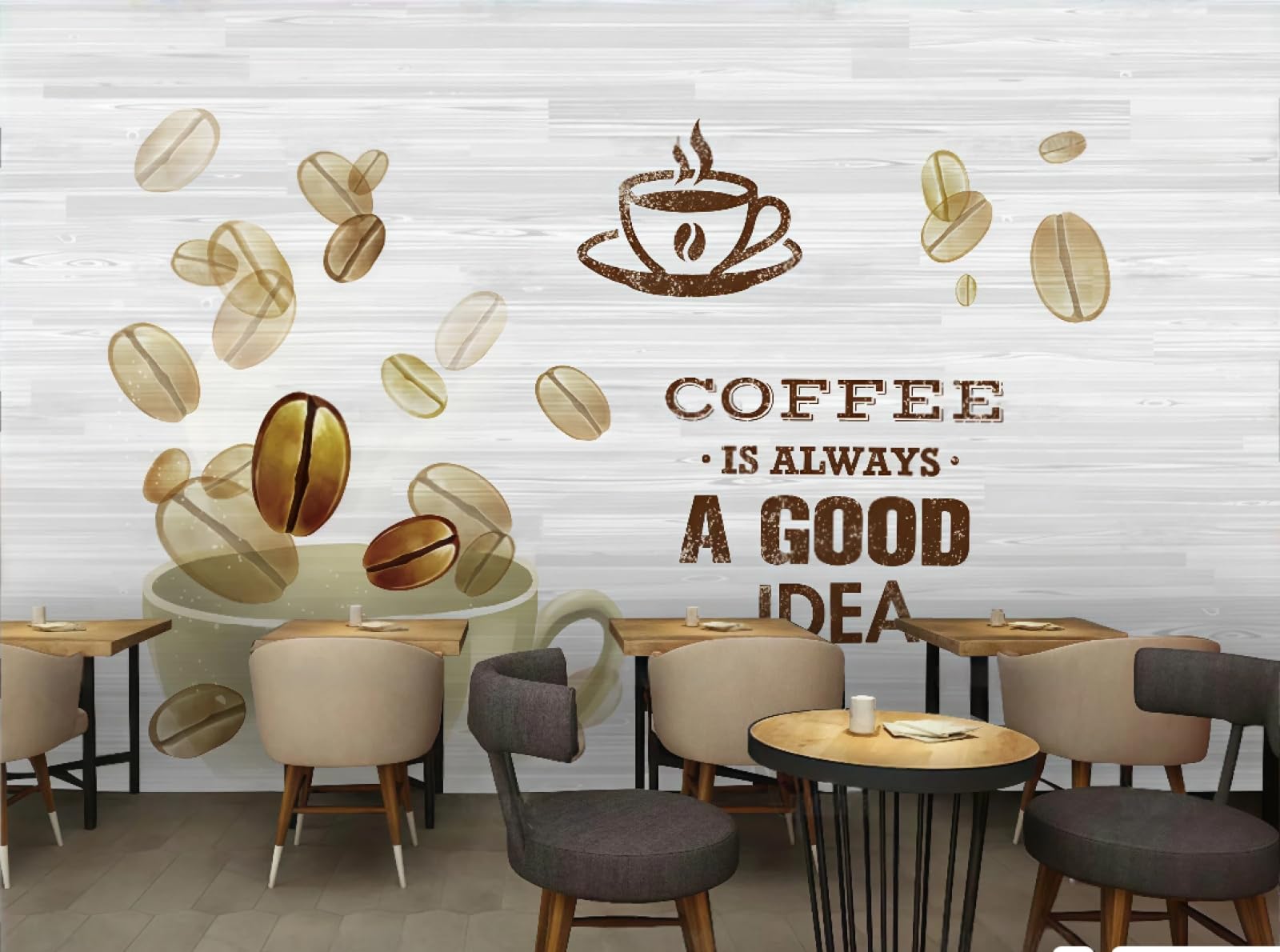 XDOUBAO Wallpaper Fashion Hand-Painted Coffee Beans English Beverage Shop Theme Afternoon Tea Western Restaurant Background Wall Wallpaper Coffee Shop Mural,3D,250x175cm