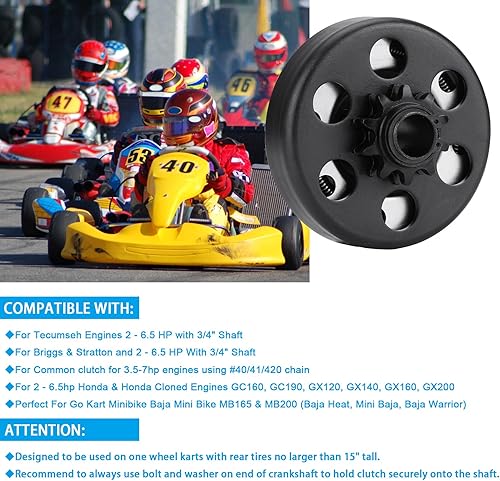 Vista 5 de Youxmoto Embrague de Go Kart con Orificio de 3/4" y 10 Dientes para Cadena #40/41/420, Embrague Centrífugo Predator 212 hasta 6.5 HP, Compatible